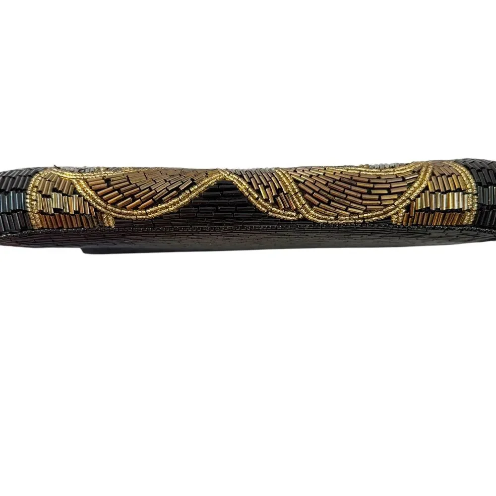Vintage LENNOX Bags Clutch with‎ Black Gold Sequins 8.5 x 5